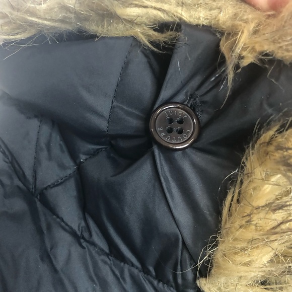 Juicy Couture Vintage Down Puffer Jacket Removable Fur Collar Coat Blue Small - Picture 11 of 15
